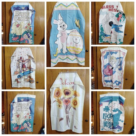 Vintage Yard Garden House Flags St Patricks Easter Valentines Welcome Fall LOT - Picture 1 of 16